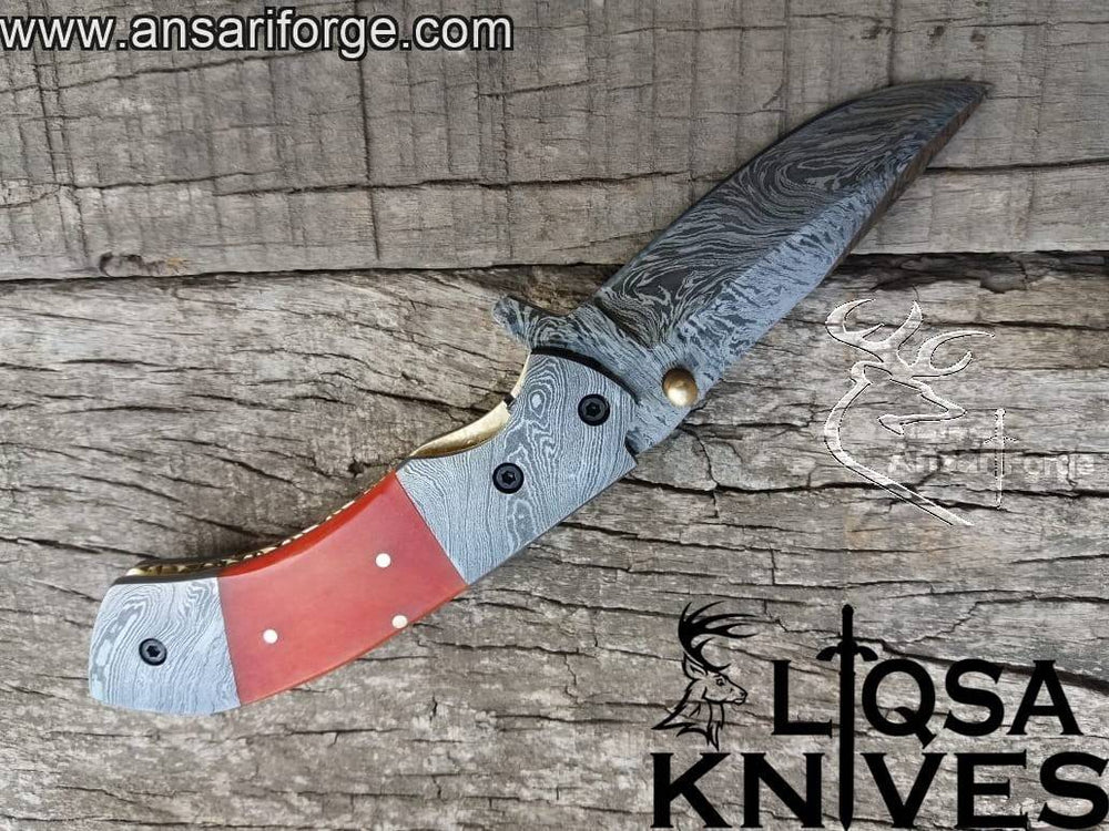 Folding Utility Knife secured in a handmade leather sheath, ready for outdoor adventures.