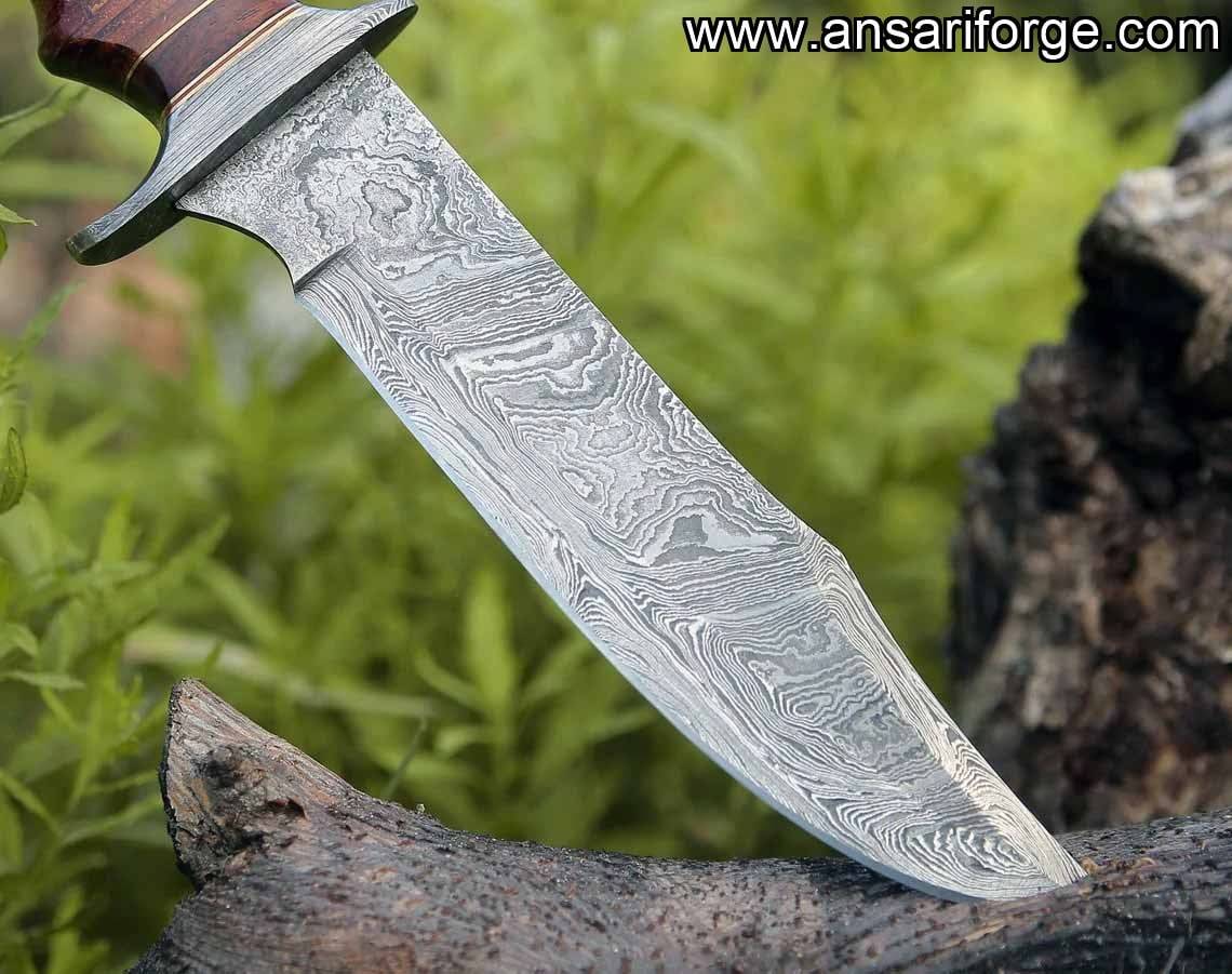 DAMASCUS KNIFE, Bowie knife, Hunting knife, Engraved knife, Personalized Gift, Bushcraft, Survival, knife, Leather Handle, Sheath, Full Tang