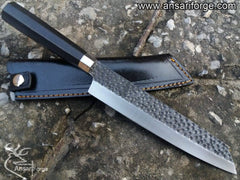 8 inch Japanese Kiritsuke Chef Knife, Hand Forged Carbon Steel Kitchen Knives, Professional Meat Sushi Chef's Knife