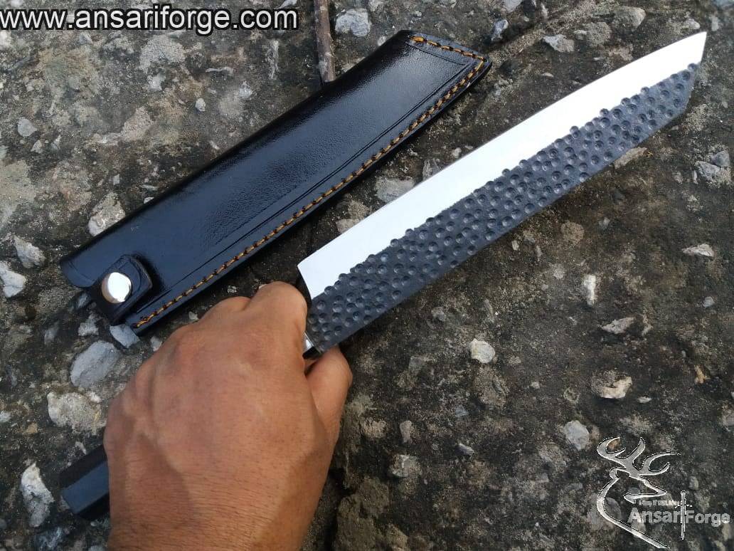 8 inch Japanese Kiritsuke Chef Knife, Hand Forged Carbon Steel Kitchen Knives, Professional Meat Sushi Chef's Knife