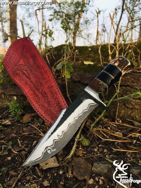 Custom Handmade Damascus San Mai High Carbon Steel Hunting Knife With Sheath
