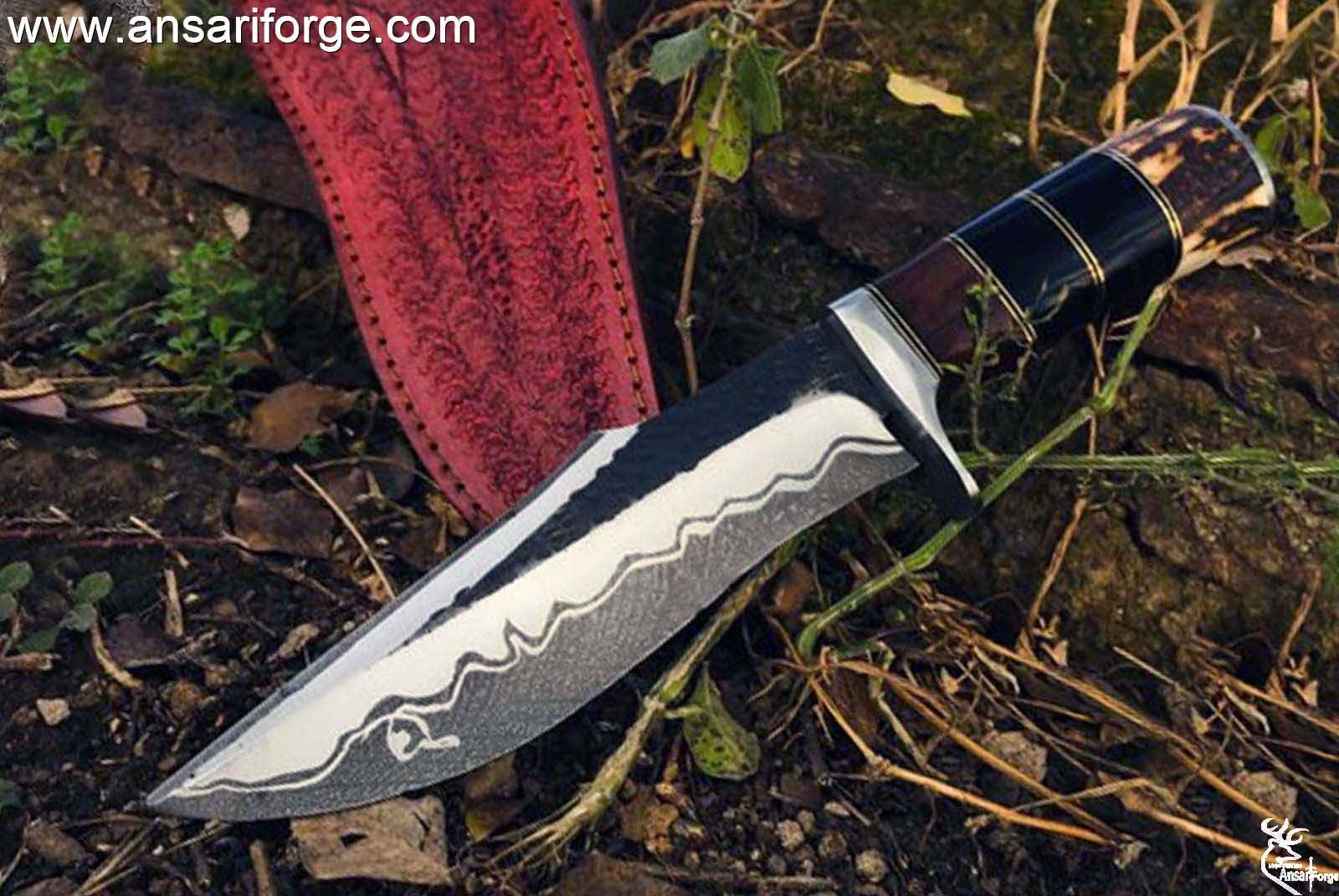 Custom Handmade Damascus San Mai High Carbon Steel Hunting Knife With Sheath