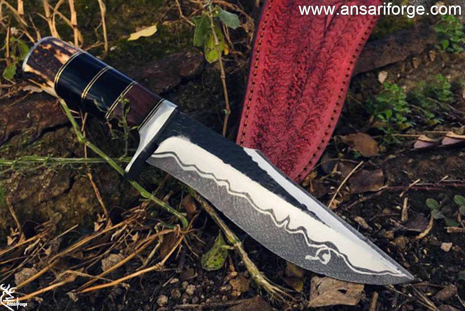 Custom Handmade Damascus San Mai High Carbon Steel Hunting Knife With Sheath