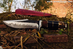 Custom Handmade Damascus San Mai High Carbon Steel Hunting Knife With Sheath