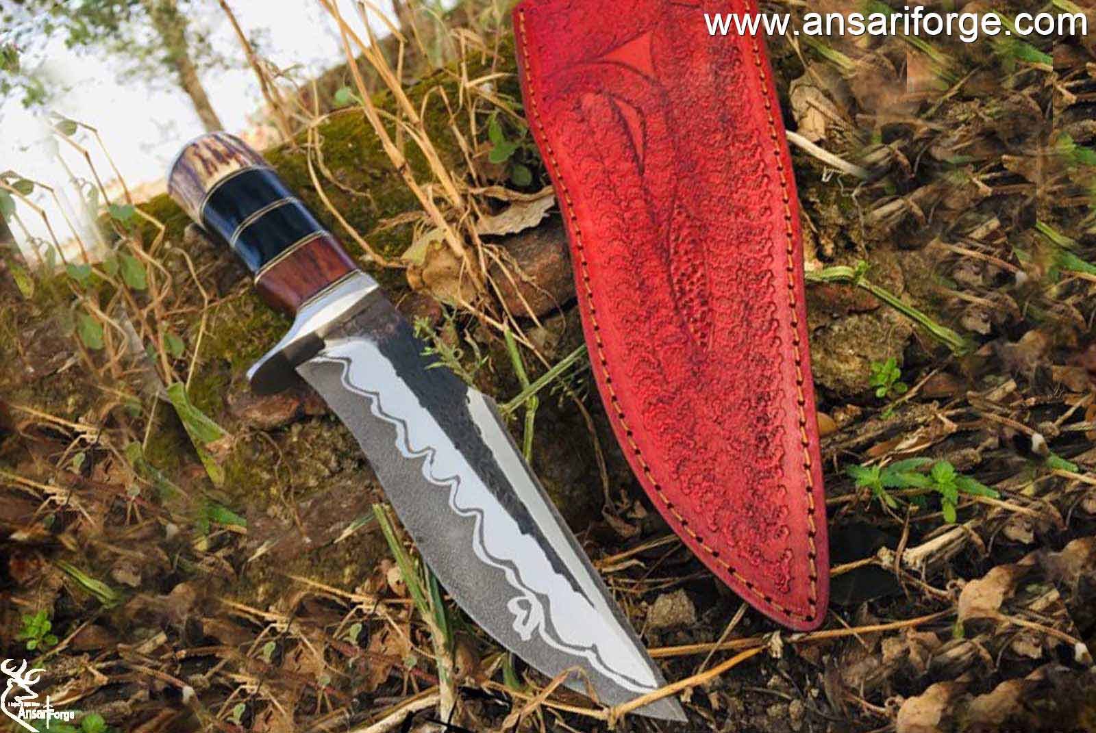 Custom Handmade Damascus San Mai High Carbon Steel Hunting Knife With Sheath