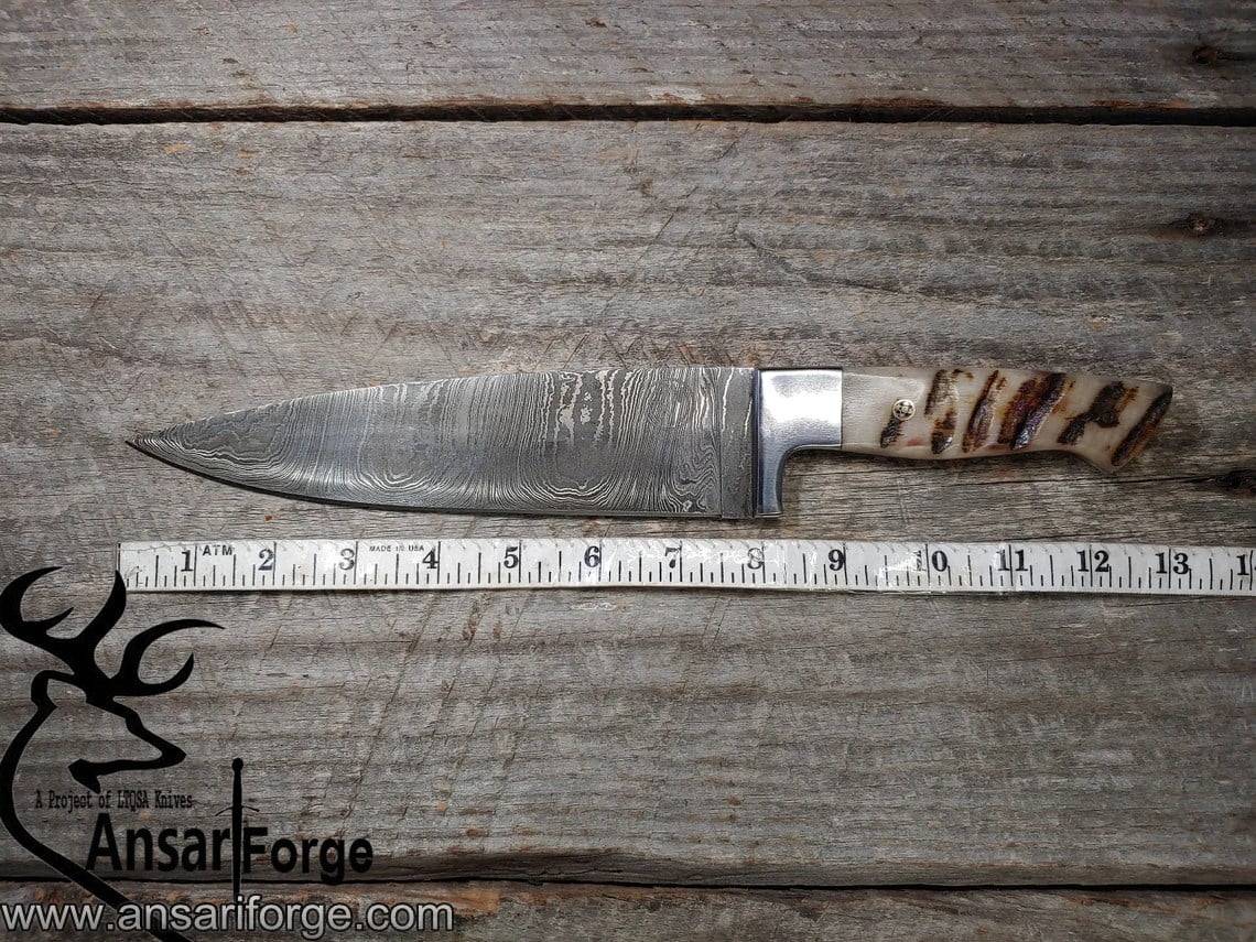 Damascus steel professional chef knife kitchen knife with sheep horn handle