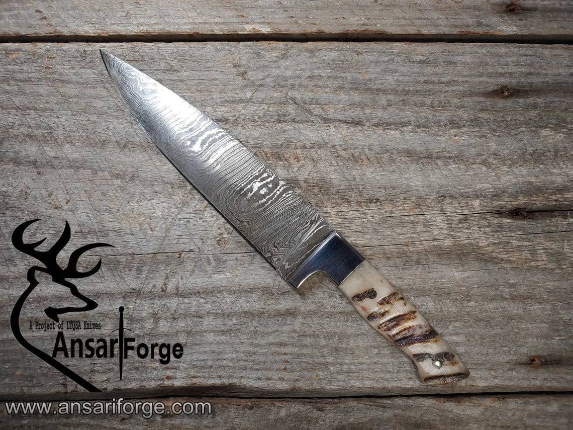 Damascus steel professional chef knife kitchen knife with sheep horn handle