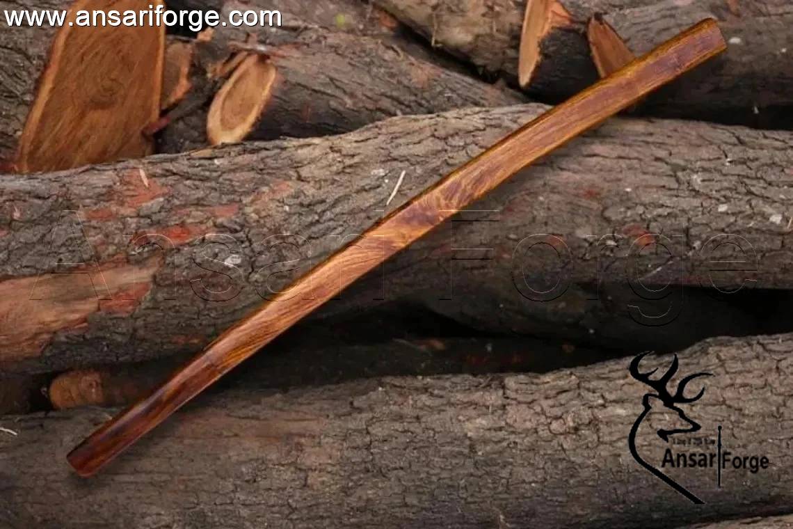 Hand forged Shirasaya Tanto in rosewood scabbard, showing full length.