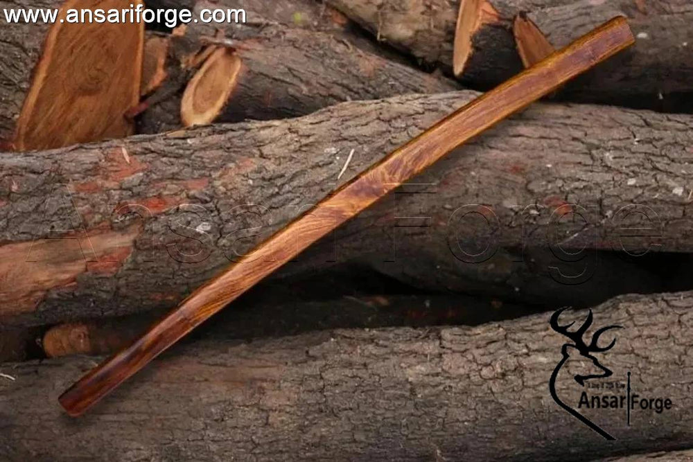 Hand forged Shirasaya Tanto in rosewood scabbard, showing full length.