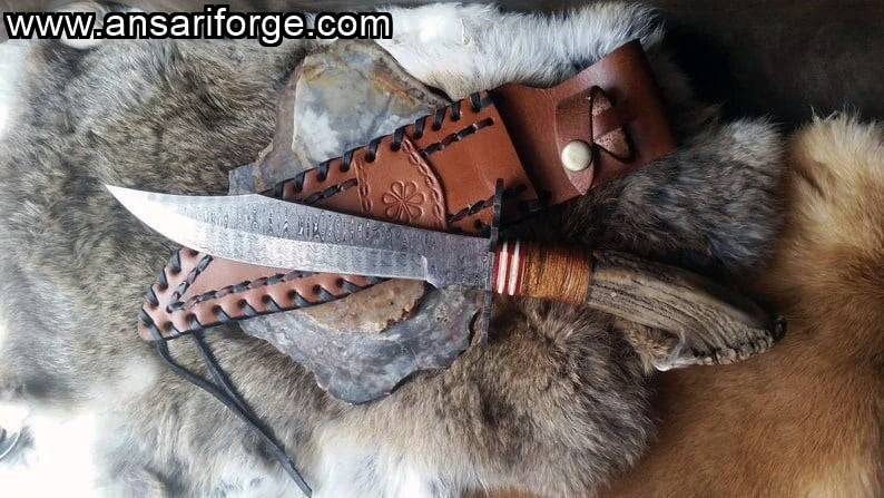 Damascus Hunting Knife Stag Horn Handle