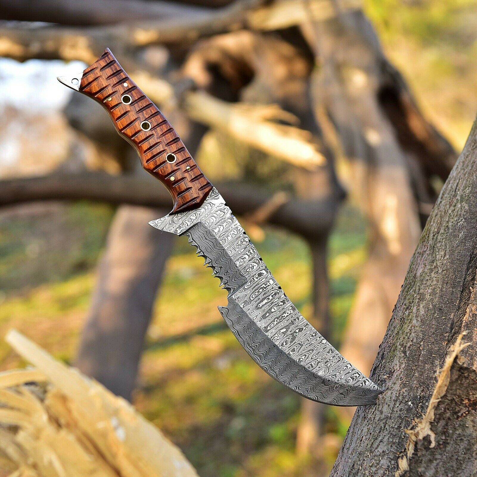 Custom Handmade Hand FORGED DAMASCUS STEEL TRACKER HUNTING Fix Blade Knife
