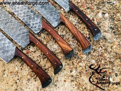 Real Damascus Kitchen Knife Set 5 Chef Knives With Roll Bag