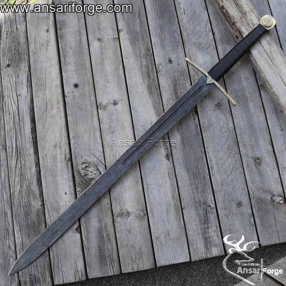 Damascus steel Viking Sword with leather sheath