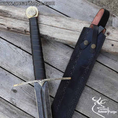 Damascus steel Viking Sword with leather sheath