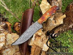 Damascus knife handmade hunting knife bone handle