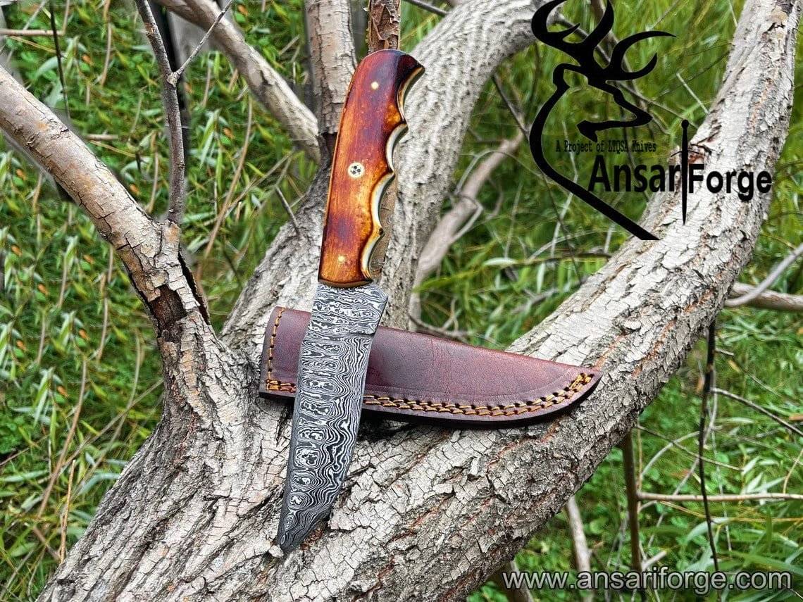 Damascus knife handmade hunting knife bone handle