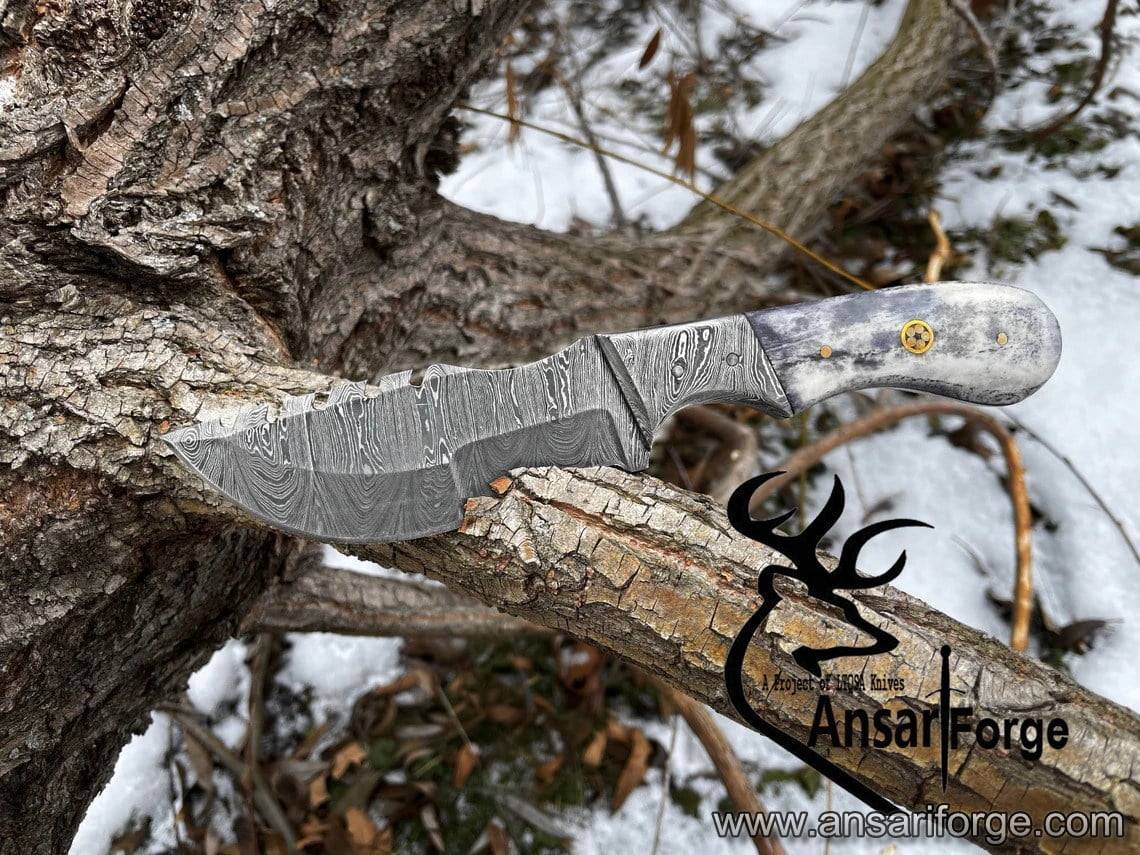 Handmade Hunting Bushcraft Tracker Knife Forged Damascus Steel Survival EDC 12''