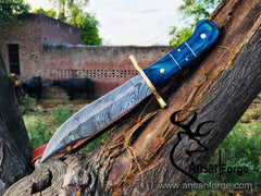 Damascus steel custom handmade hunting Bowie knife