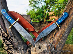 Damascus steel custom handmade hunting Bowie knife