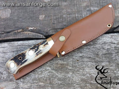 White Deer Antler Handle Real Damascus Knife