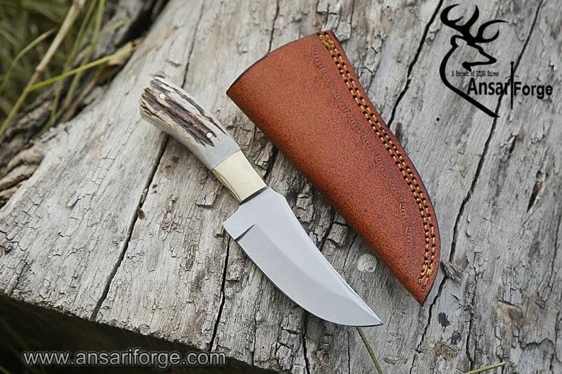D2 tool steel handmade mirror polish skinner Stag antler handle birthday gift for him