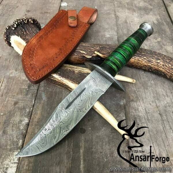 Damascus Steel Beast Hunter, Full Tang Fixed Blade 12-inches Hunting Bowie Knife