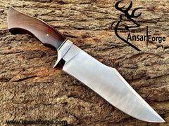 Handmade Hunting Bowie Knife featuring a hand-forged 1075 high carbon steel blade with a drop point design and rosewood handle.
