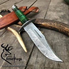 Damascus Steel Beast Hunter, Full Tang Fixed Blade 12-inches Hunting Bowie Knife