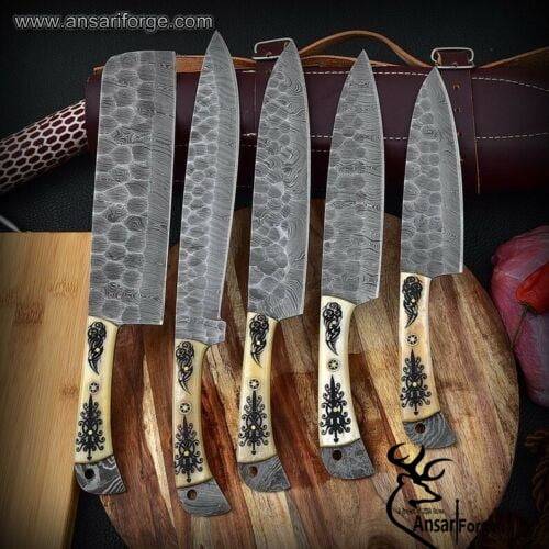 Damascus steel forged handmade chef knife set Best discount offer Gift for her/him