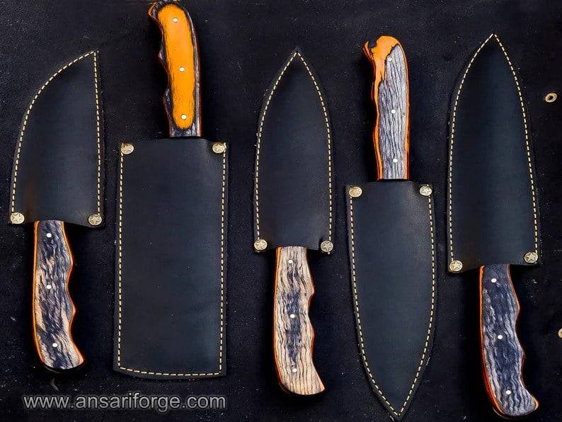 High carbon rail road handmade chef knife set