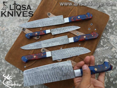 Handmade Damascus Chef Knife Set With Roll Bag