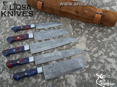 Damascus Chef Knife Set With Roll Bag