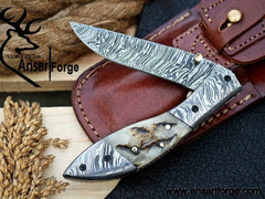 Damascus steel handmade folding pocket knife