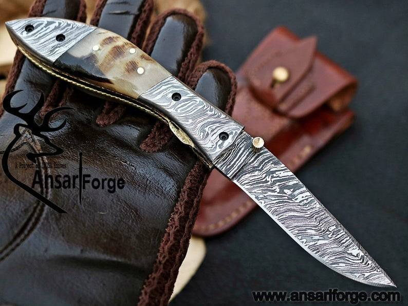 Damascus steel handmade folding pocket knife
