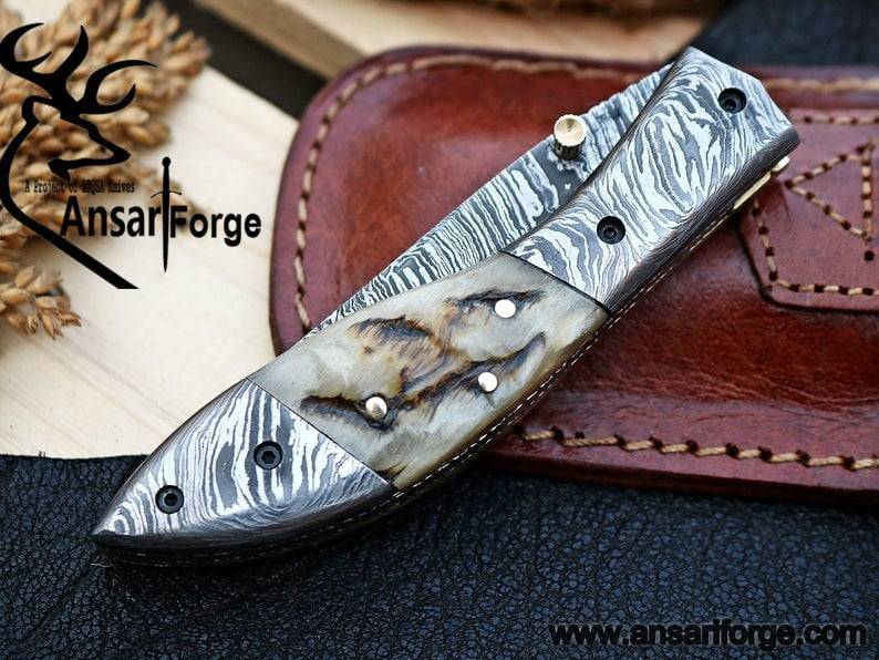 Damascus steel handmade folding pocket knife