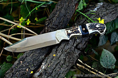 10" Custom Handmade D2 Steel Fixed Blade Hunting Knife With Stag Horn Handle