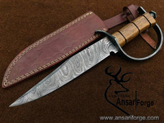 Damascus steel beautiful D-guard Bowie knife Hunting knife