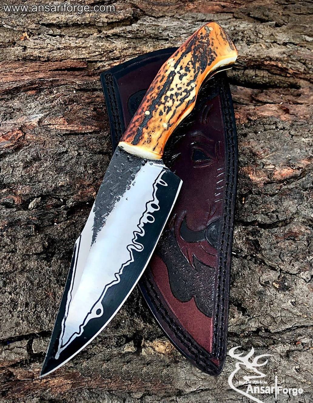 Custom made 1095 core san mai hunting knife