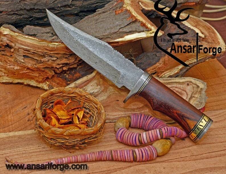 10'' Damascus Knife Handmade Damascus Bowie knife with sheath Damascus steel hunting knife Non-Slip Walnut wood Handle