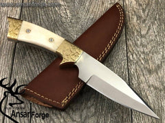 D2 handmade hunting knife with brass engraved bolsters