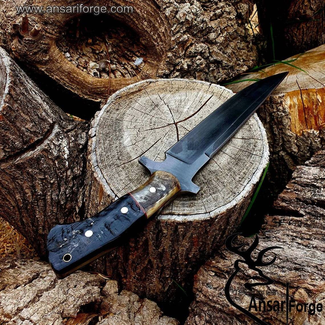 D2 handmade tactical hunter sheep horn handle with sheath