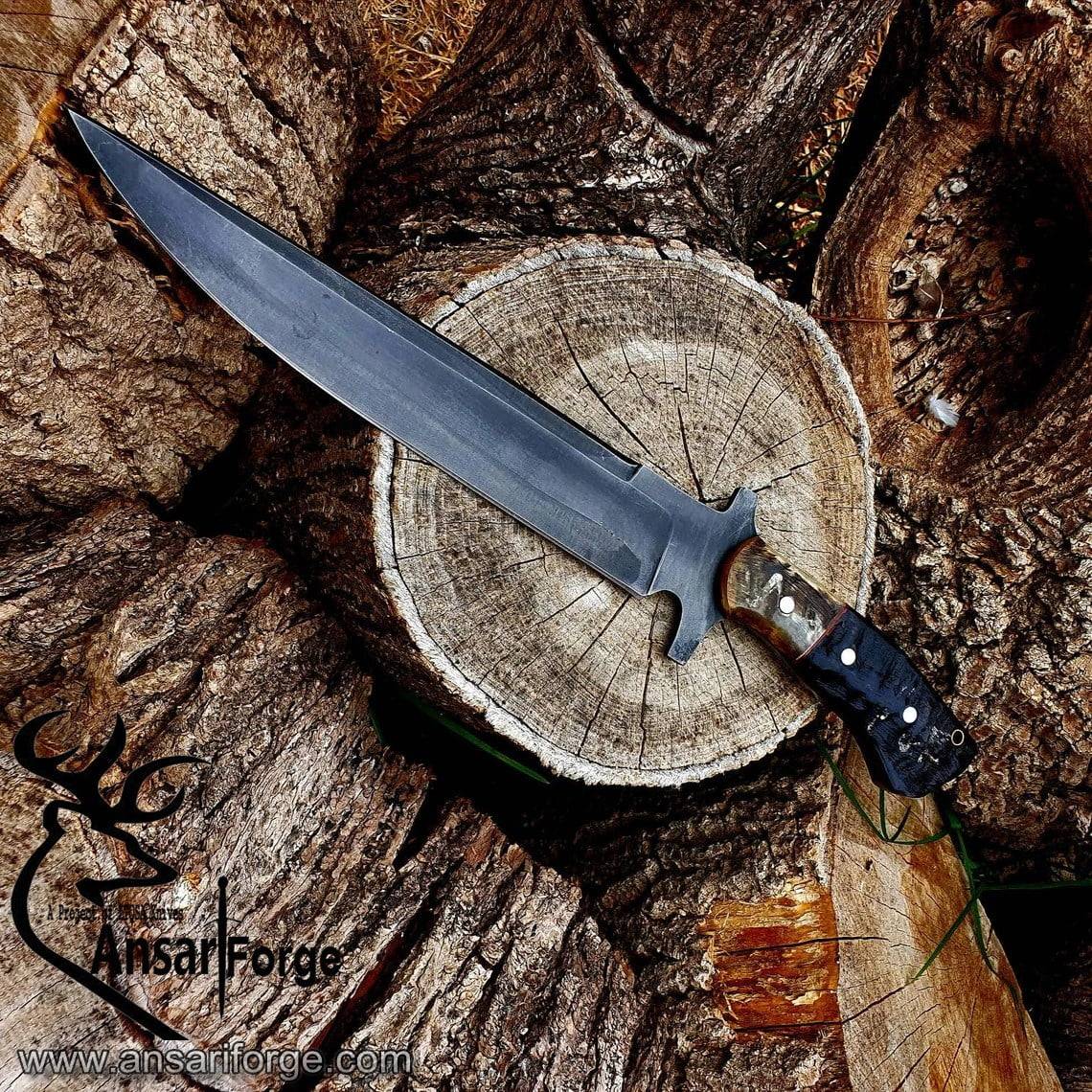 D2 handmade tactical hunter sheep horn handle with sheath