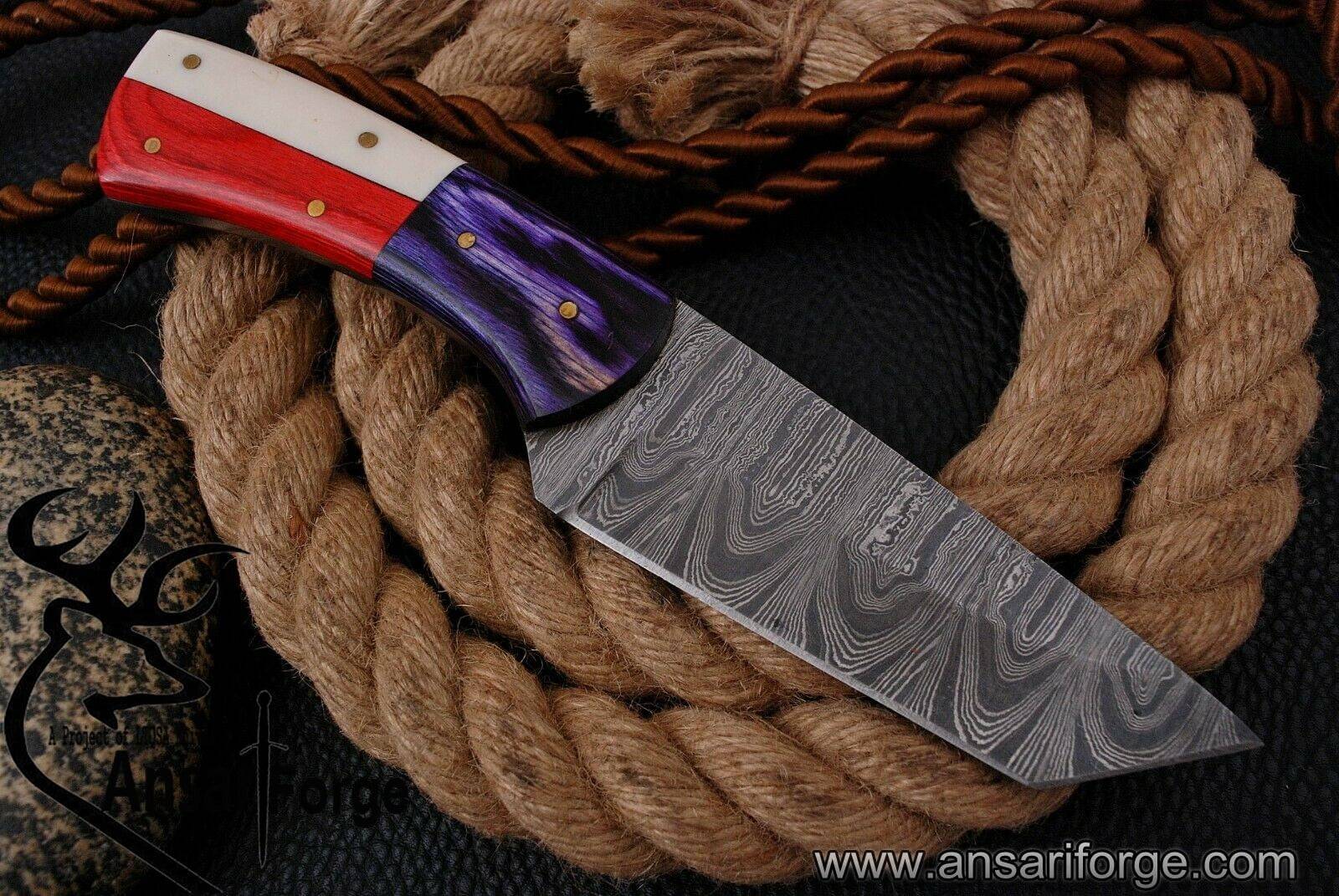 Damascus steel handmade tanto blade hunting knife Texas flag handle and free leather sheath