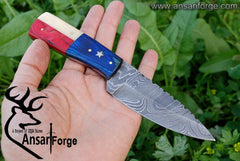 Damascus steel hunting knife Skinning knife Texas flag handle