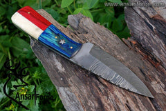 Damascus steel hunting knife Skinning knife Texas flag handle
