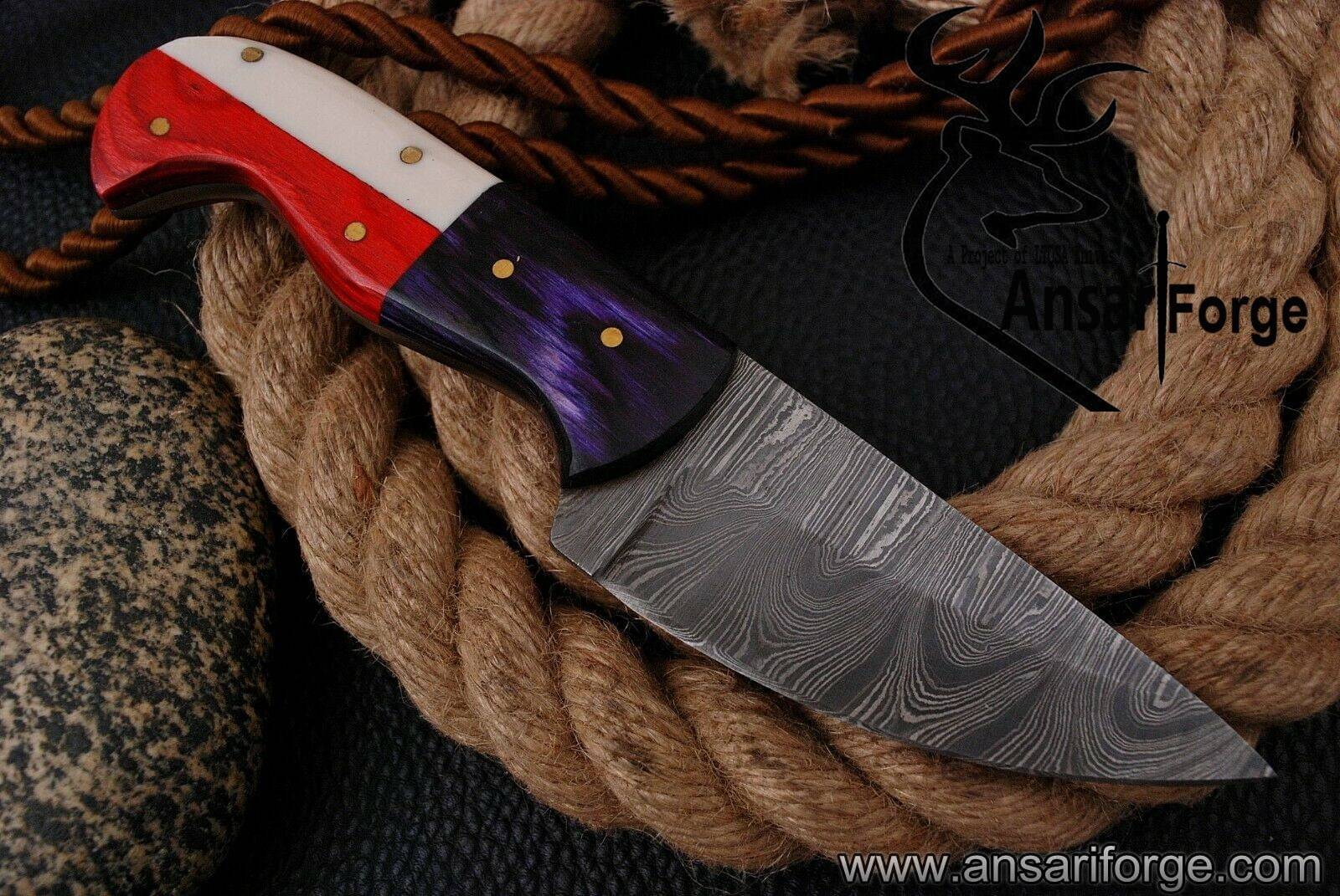 Damascus steel beautiful handmade Skinner Knife Texas Flag handle