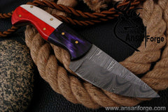 Damascus steel beautiful handmade Skinner Knife Texas Flag handle