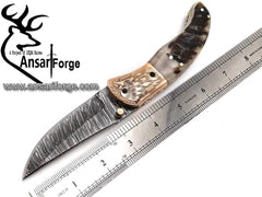 Damascus steel handmade pocket knife / folding liner lock blade