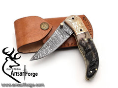 Damascus steel handmade pocket knife / folding liner lock blade