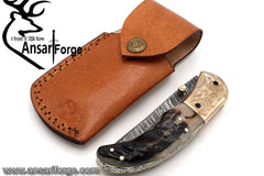 Damascus steel handmade pocket knife / folding liner lock blade